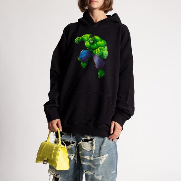 Balenciaga AUTHENTIC Unisex Marvel Hulk Print Hooded Sweatshirt - Picture 2 of 3